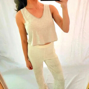 Urban Outfitters Oatmeal Flax BDG Jeans Crop Top Tank Lounge v neck beige tan cr